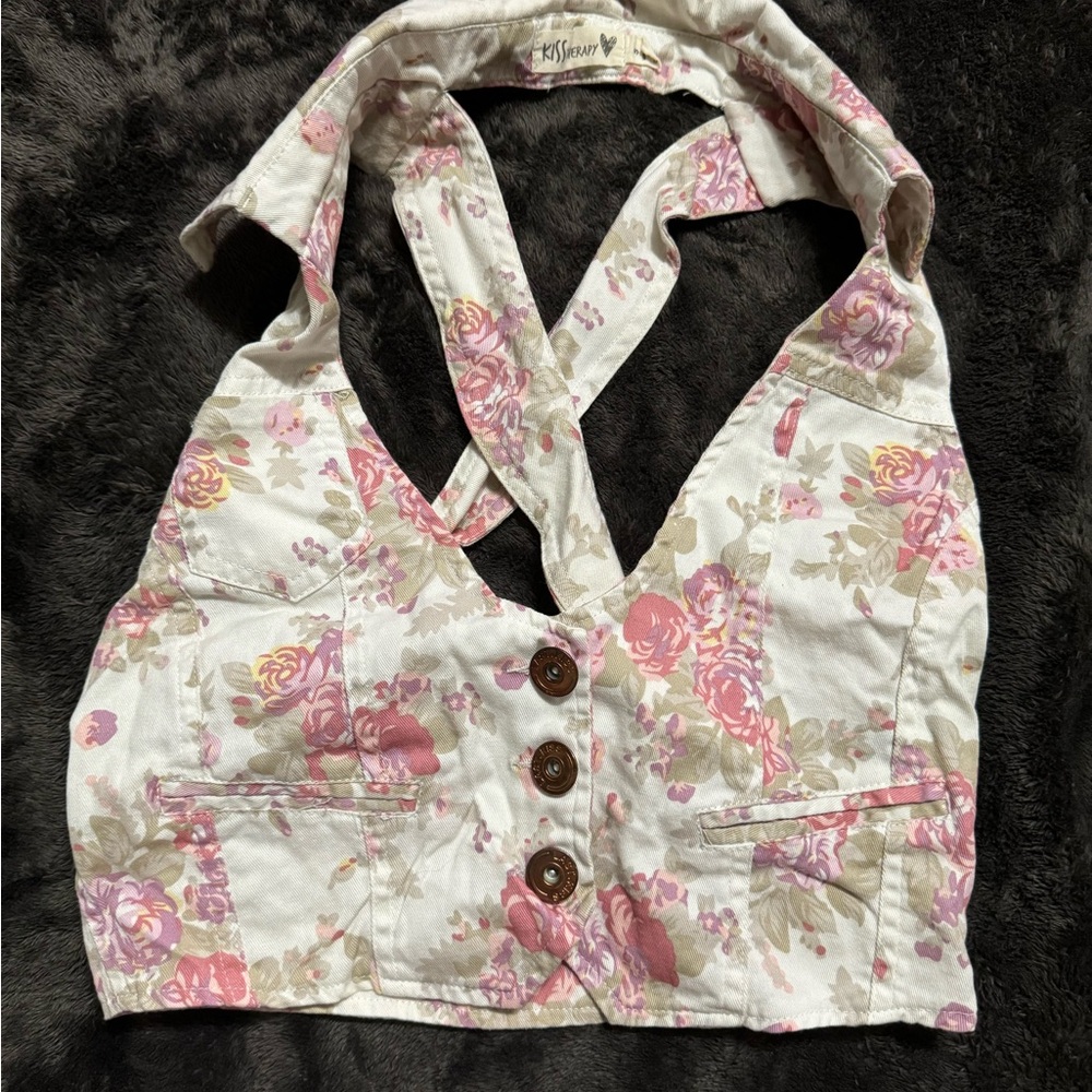 Floral Crop Top with Button Detail